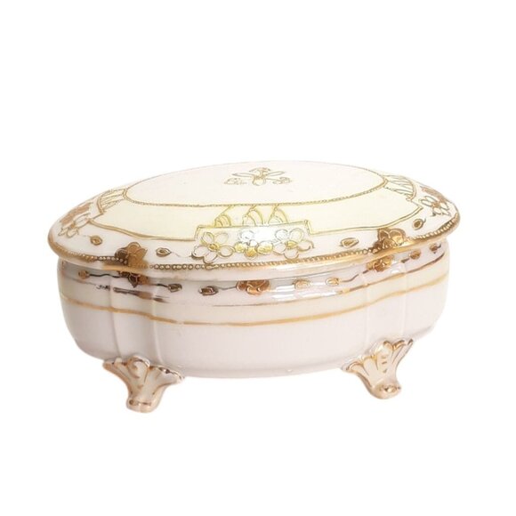 Antique Morimura Brothers Nippon Old Paris Style Footed Trinket Box - Picture 1 of 7